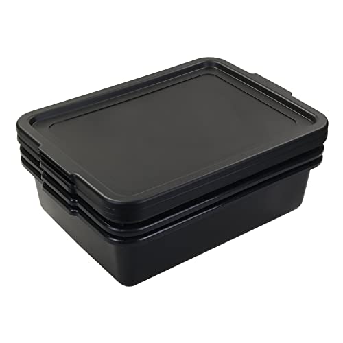 Pekky 13 L Food Service Bus Tubs with Lids, 3 Packs Commercial Tote Box, Black