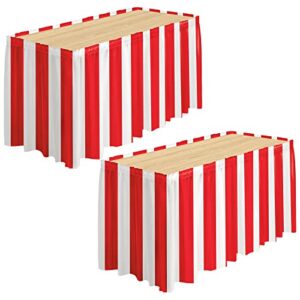durony 2 packs red and white striped table skirt circus theme party supplies carnival table skirt for carnival home party decoration, 165 x 30 inches