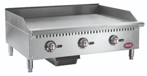 kratos 29y-008 36" commercial restaurant gas countertop griddle, thermostatic controls, 3 burners, 90,000 btu output