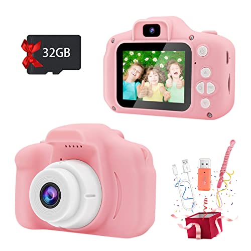 YUE3000 Upgrade Kids Camera,Gifts for Boys and Girls of Age 3-9, 1080P HD Digital Video Cameras for Toddler, 20M high -Definition Digital Camera, Suitable for Portable Toys with 32GB SD Card-Pink