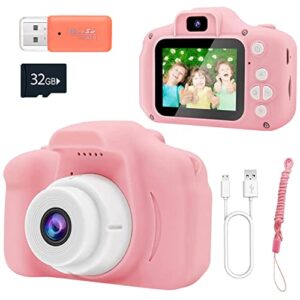 yue3000 upgrade kids camera,gifts for boys and girls of age 3-9, 1080p hd digital video cameras for toddler, 20m high -definition digital camera, suitable for portable toys with 32gb sd card-pink