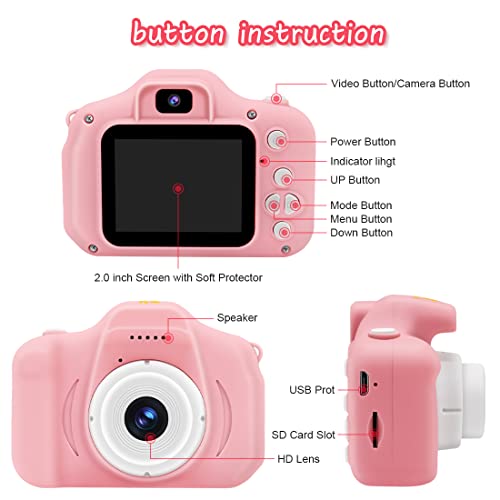 YUE3000 Upgrade Kids Camera,Gifts for Boys and Girls of Age 3-9, 1080P HD Digital Video Cameras for Toddler, 20M high -Definition Digital Camera, Suitable for Portable Toys with 32GB SD Card-Pink