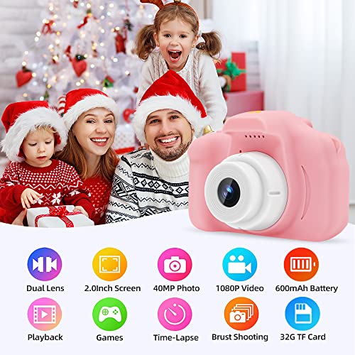 YUE3000 Upgrade Kids Camera,Gifts for Boys and Girls of Age 3-9, 1080P HD Digital Video Cameras for Toddler, 20M high -Definition Digital Camera, Suitable for Portable Toys with 32GB SD Card-Pink