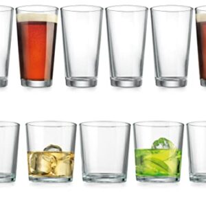 Glaver's Drinking Glasses Set Of 16, 8 Highball Glasses (17oz.), 8 Rocks Glass Cups (13 oz) Beer Glasses, Water, Juice, Cocktails.