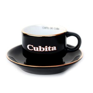 bibi espresso cups set for cuban coffee, 6 small ceramic cups with matching saucers (3 oz) - tazas de cafe cubita