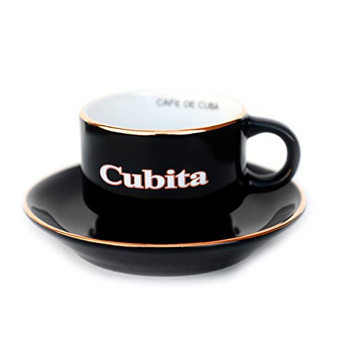 BIBI Espresso Cups Set for Cuban coffee, 6 Small Ceramic Cups with Matching Saucers (3 oz) - Tazas de cafe Cubita