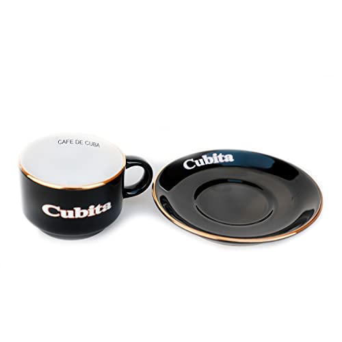 BIBI Espresso Cups Set for Cuban coffee, 6 Small Ceramic Cups with Matching Saucers (3 oz) - Tazas de cafe Cubita