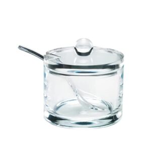 j&m design clear acrylic sugar bowl with lid and spoon for coffee bar accessories, cereal bowls, tea, kitchen countertop canisters & baking - 8 oz container jar dispenser holder - dishwasher safe