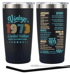 henghere happy 50th birthday gifts for men women, 50 years old gifts, fifty birthday present, funny birthday tumbler cup gifts（black）