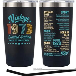 Henghere Happy 50th Birthday Gifts for Men women, 50 Years Old Gifts, Fifty Birthday Present, Funny Birthday Tumbler Cup Gifts（Black）