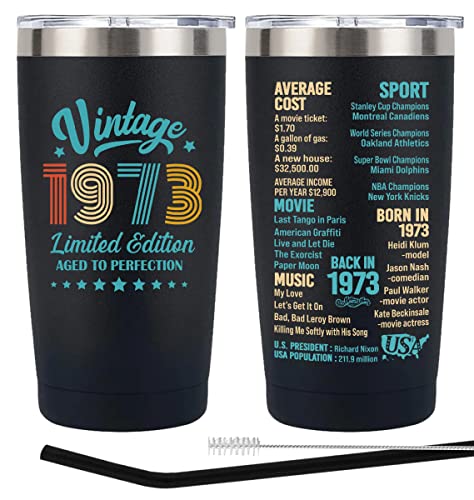 Henghere Happy 50th Birthday Gifts for Men women, 50 Years Old Gifts, Fifty Birthday Present, Funny Birthday Tumbler Cup Gifts（Black）