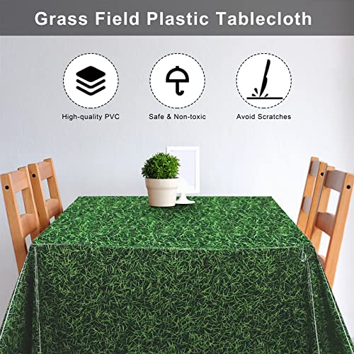 durony 2 Pack Green Grass Field Plastic Tablecloth Grass Print Table Covers 54 x 108 Inches Sports Party Table Decor for Sports Theme Parties Decorations