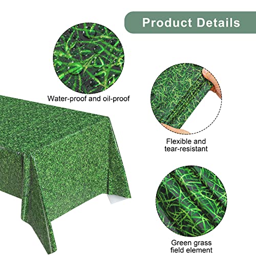 durony 2 Pack Green Grass Field Plastic Tablecloth Grass Print Table Covers 54 x 108 Inches Sports Party Table Decor for Sports Theme Parties Decorations