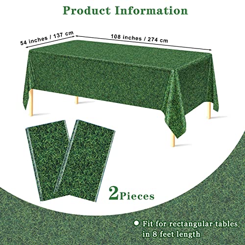 durony 2 Pack Green Grass Field Plastic Tablecloth Grass Print Table Covers 54 x 108 Inches Sports Party Table Decor for Sports Theme Parties Decorations