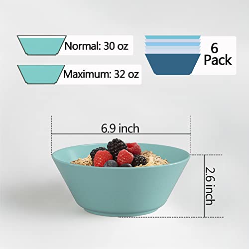 32 Ounce Cereal Bowls, Unbreakable Wheat Straw Fiber Bowl, Lightweight Kitchen Bowls Microwave & Dishwasher Safe BPA Free Bowls, E-Co Friendly Bowls Set for Cereal, Salad,Oatmeal, Soup,Snacks -6 Color