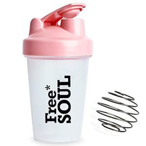 free soul protein shaker bottle pink with mixball | mini | bpa free | water bottle for protein shakes | easy to grip & temperature safe (16oz)
