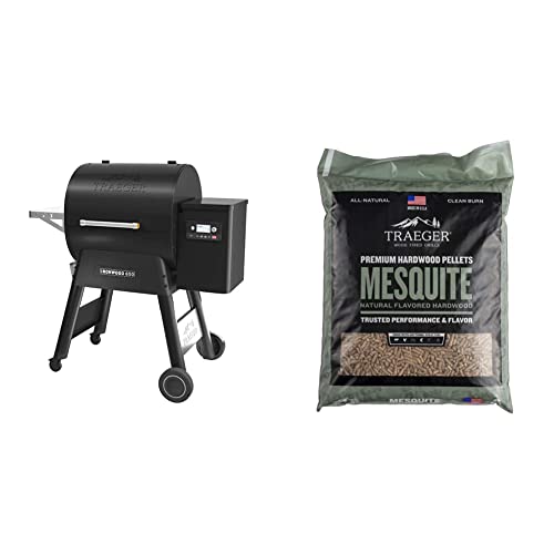 Traeger Grills Ironwood 650 Wood Pellet Grill and Smoker with Alexa and WiFIRE Smart Home Technology, Black & Grills PEL305 Mesquite 100% All-Natural Hardwood Pellets (20 lb. Bag)