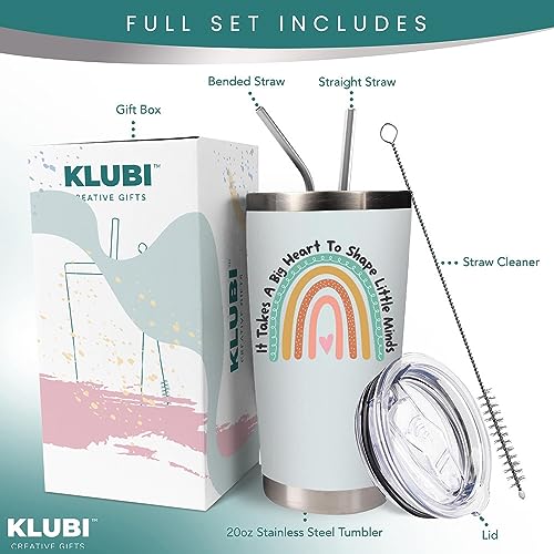 KLUBI Teacher Gifts Coffee Mug - It Takes a Big Heart to Shape Little Minds 20oz Tumbler/Mug - Cute Idea for Appreciation Week, Women, Teaching, Best, Thank You, Birthday, Nanny Gifts, Babysitter