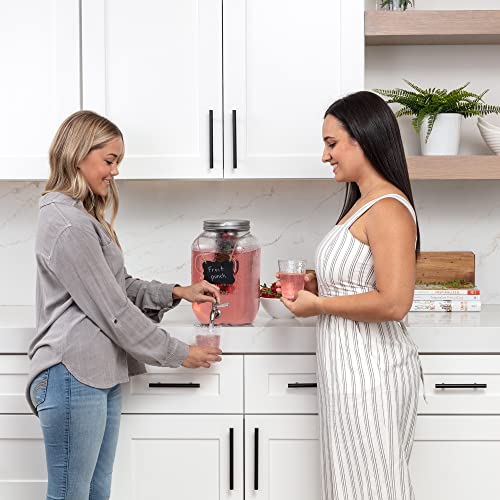 1 Gallon Glass Water Dispenser with Stainless Steel Spigot + Marker & Chalkboard, & Ice Cylinder - 100% Leakproof Beverage Dispenser Mason Jar Drink Dispenser Gallon Jug - Laundry Detergent Holder.