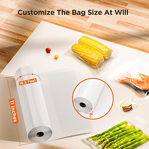 Vacuum Sealer Bag Rolls, Custom-Sized BPA-Free Vacuum Bags with Textured for Food Saver, Meal Prep and Sous Vide, 11 Inch X 16.5 Feet, Clear