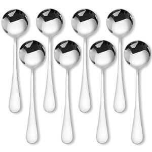 ATHBEDA Soup Spoons Set Round Spoons, 8 Pieces, 7.28 Inch, SUS304 18/8 Stainless Steel