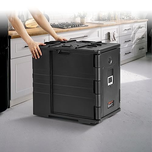 VEVOR Insulated Food Pan Carrier, 82 Qt Hot Box for Catering, LLDPE Food Box Carrier w/Double Buckles, Front Loading Food Warmer w/Handles, Stackable End Loader for Restaurant, Canteen, etc. Black