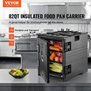 VEVOR Insulated Food Pan Carrier, 82 Qt Hot Box for Catering, LLDPE Food Box Carrier w/Double Buckles, Front Loading Food Warmer w/Handles, Stackable End Loader for Restaurant, Canteen, etc. Black