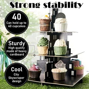 2 Pieces City Skyscraper Cupcake Stand 3 Tier Cake Party Supplies Building Cupcake Stand for Birthday Table Decor