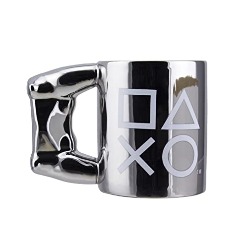 Paladone PlayStation DS4 Silver Controller Mug, Ceramic Coffee Mug for Gamers, 550 ml