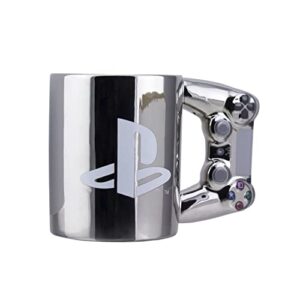 paladone playstation ds4 silver controller mug, ceramic coffee mug for gamers, 550 ml