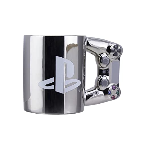 Paladone PlayStation DS4 Silver Controller Mug, Ceramic Coffee Mug for Gamers, 550 ml