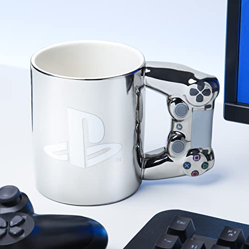 Paladone PlayStation DS4 Silver Controller Mug, Ceramic Coffee Mug for Gamers, 550 ml