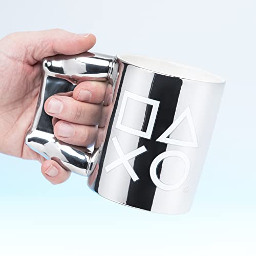 Paladone PlayStation DS4 Silver Controller Mug, Ceramic Coffee Mug for Gamers, 550 ml