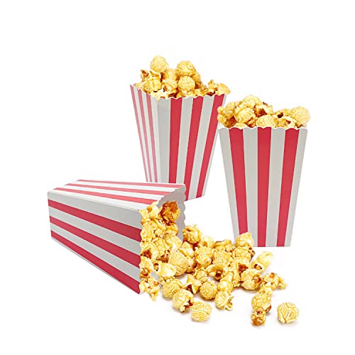 24 Pcs Popcorn Boxes Mini Paper Popcorn Box Cardboard Popcorn Container for Party, White/Red Stripes