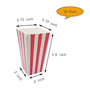 24 Pcs Popcorn Boxes Mini Paper Popcorn Box Cardboard Popcorn Container for Party, White/Red Stripes