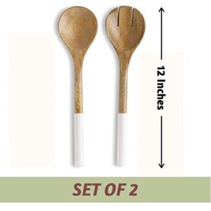 Folkulture Salad Servers or Salad Tongs, Wooden Utensils for Serving Salad, Salad Forks or Salad Tongs for Serving, Salad Sling, 12-inch Spoon and Fork Set, Mango Wood, White