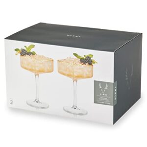 Viski Meridian Vintage Coupe Glasses, Art Deco Champagne Coupe Glassware, Gold Rimmed Stemmed Drinkware Set of 2, 11.5 oz