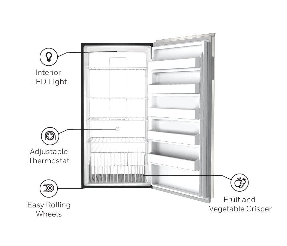 Honeywell 17 cubic feet uright freezer, electronic temperature control, automatic defrost, stainless steel