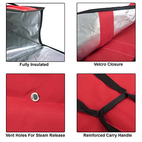 Trail maker Pizza Carrier Insulated Bags Large for Deliveries, Insulated Pizza Carrier Delivery Bag 20x20 Food Bag for Personal and Professional Use (Red)