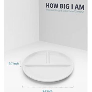 Sweese Portion Control Plates Set of 2, 9 Inch Divided Plates for Adults, Porcelain Dinner Diet Plates for Balanced Meal Building and Weight Loss- White 173.201