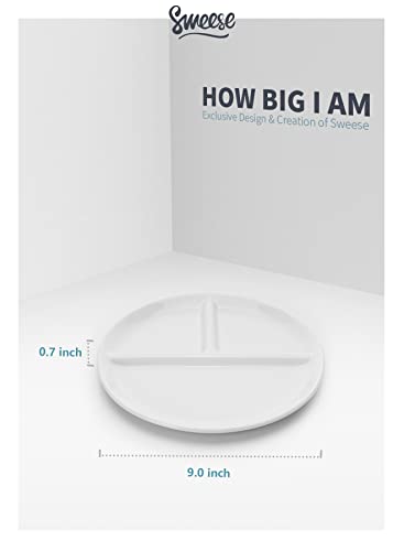 Sweese Portion Control Plates Set of 2, 9 Inch Divided Plates for Adults, Porcelain Dinner Diet Plates for Balanced Meal Building and Weight Loss- White 173.201