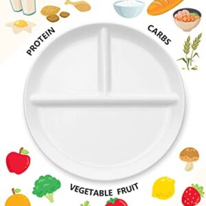 Sweese Portion Control Plates Set of 2, 9 Inch Divided Plates for Adults, Porcelain Dinner Diet Plates for Balanced Meal Building and Weight Loss- White 173.201