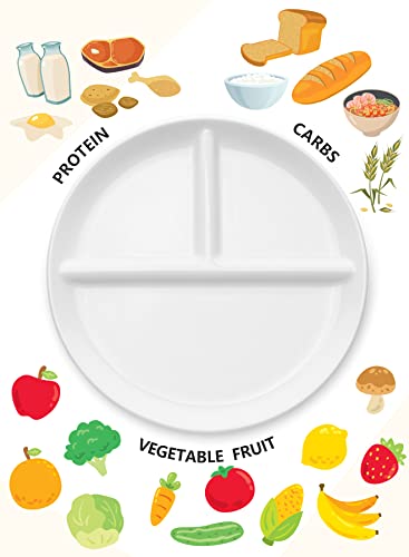 Sweese Portion Control Plates Set of 2, 9 Inch Divided Plates for Adults, Porcelain Dinner Diet Plates for Balanced Meal Building and Weight Loss- White 173.201