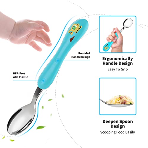 Lehoo Castle Toddler Fork and Spoon, 6pcs Toddler Utensils Kids Silverware, Safety Stainless Steel Toddler Fork Spoon Set, Children Flatware Set, Incudes 3 x Spoons, 3 x Forks (Dinosaur)