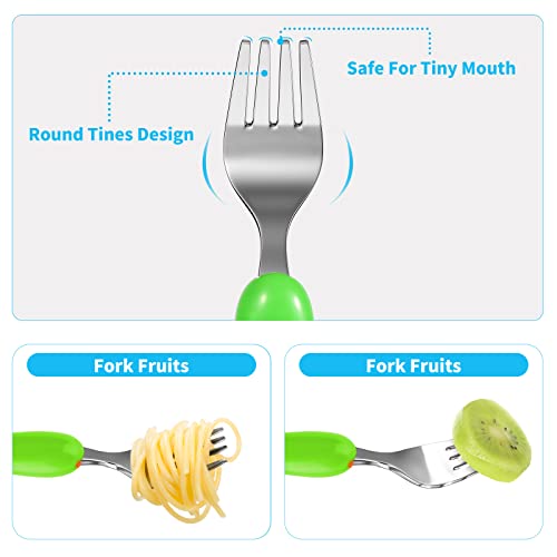 Lehoo Castle Toddler Fork and Spoon, 6pcs Toddler Utensils Kids Silverware, Safety Stainless Steel Toddler Fork Spoon Set, Children Flatware Set, Incudes 3 x Spoons, 3 x Forks (Dinosaur)