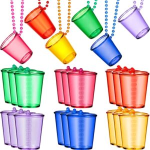 24 pieces shot glass on beaded necklace plastic shot cup necklace bachelorette party team groom and bride supplies for birthday wedding festival parade favor, 6 colors