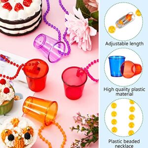 24 Pieces Shot Glass on Beaded Necklace Plastic Shot Cup Necklace Bachelorette Party Team Groom and Bride Supplies for Birthday Wedding Festival Parade Favor, 6 Colors