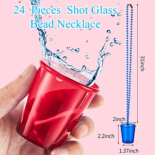 24 Pieces Shot Glass on Beaded Necklace Plastic Shot Cup Necklace Bachelorette Party Team Groom and Bride Supplies for Birthday Wedding Festival Parade Favor, 6 Colors