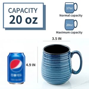 Hasense Large Coffee Mug, 20 oz Ceramic Coffee Cups for Office and Camping, Big Coffee Mug for Latte Coffee Tea Soup as Friend Gifts, Dishwasher and Microwave Safe, 1 PCS (Blue)