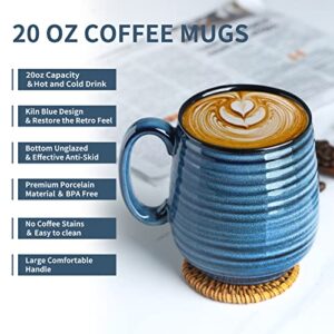 Hasense Large Coffee Mug, 20 oz Ceramic Coffee Cups for Office and Camping, Big Coffee Mug for Latte Coffee Tea Soup as Friend Gifts, Dishwasher and Microwave Safe, 1 PCS (Blue)